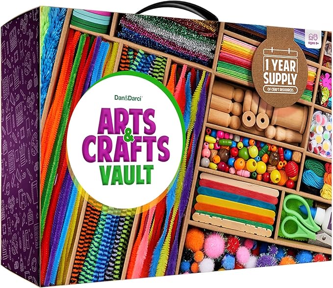 Dan&Darci Arts and Crafts Vault - Craft Supplies Kit in a Box for Kids Ages 4 5 6 7 8 9 10 11 & 12 Year Old Girls & Boys - Crafting Set Kits - Easter Gift Ideas for Kid Art Activity Gifts