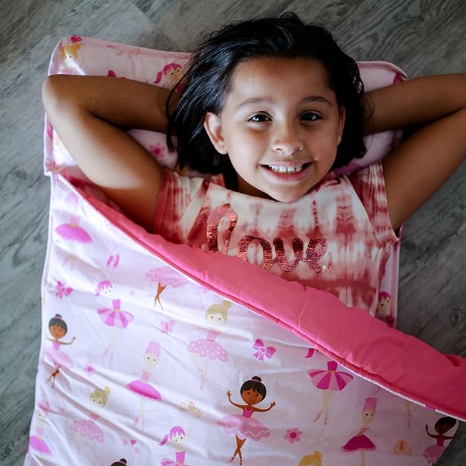 Wildkin Original Nap Mat with Reusable Pillow for Boys & Girls, Perfect for Elementary Daycare Sleepovers, Features Hook & Loop Fastener, Cotton Blend Materials Nap Mat for Kids