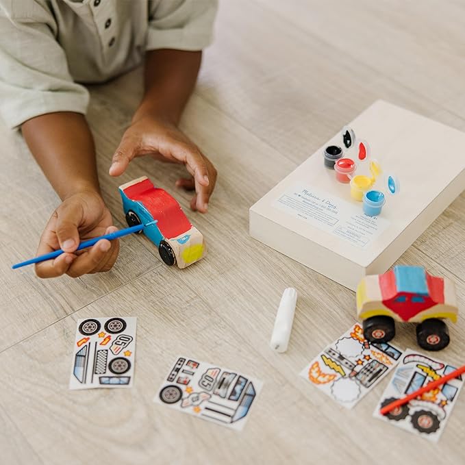 Melissa & Doug Decorate-Your-Own Wooden Craft Kits Set - Race Car and Monster Truck