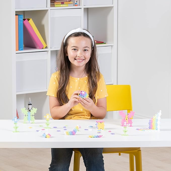 PLUS PLUS 600 Piece Interlocking Building Blocks for Kids, Open Ended Connecting Toys, STEM Bin Classroom Mini Manipulatives - Pastel Mix Play Tube