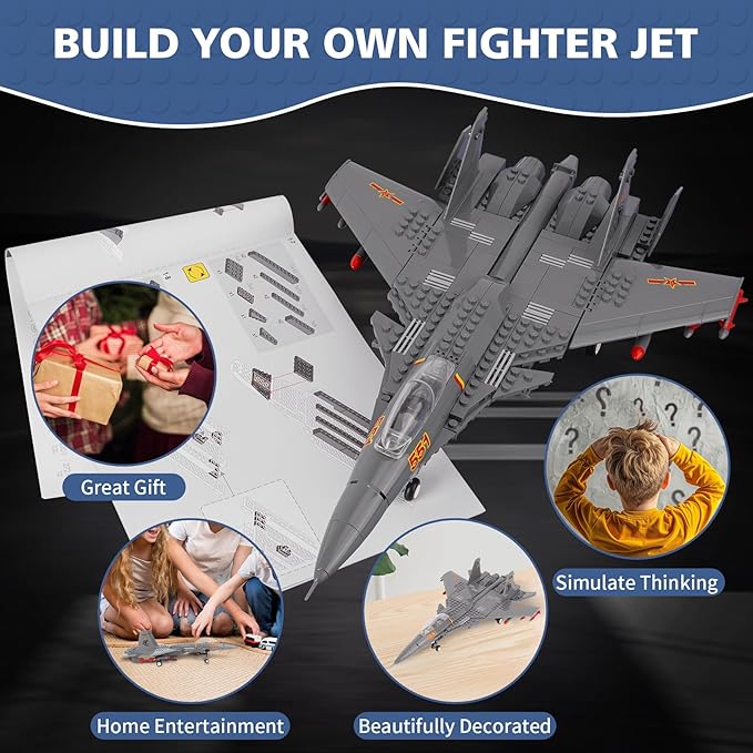 Oichy Fighter Building Sets Flying Shark Carrier-Based Air Force Building Block Set (285 Pieces), Aircraft Jet Building Toys Gifts for 6+ Kids and Adults, Large