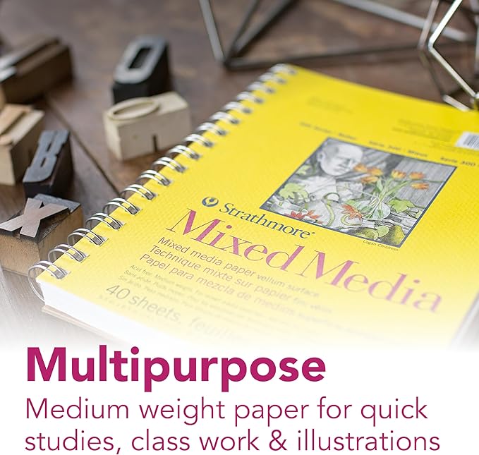 Strathmore 300 Series Mixed Media Paper Pad, Side Wire Bound, 11x14 inches, 40 Sheets (117lb/190g) - Artist Paper for Adults and Students - Watercolor, Gouache, Graphite, Ink, Pencil, Marker