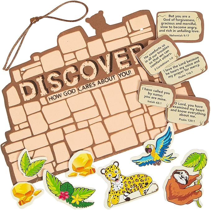 Fun Express Treasure Hunt VBS Verse-A-Day Colorful Craft Kit - 8" x 5.5" (1 Set Makes 12) - Foam Verse Crafting Activity for Kids