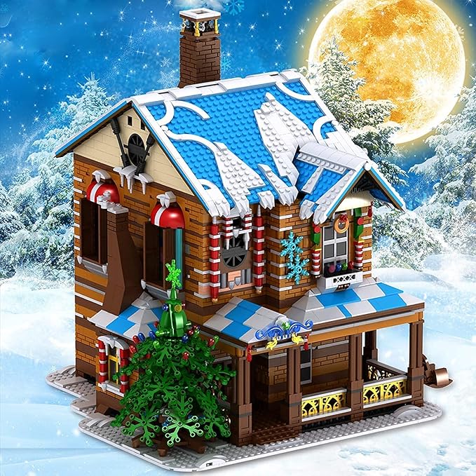 General Jim's Winter Theme Christmas City Building Blocks Set - Musical Christmas Bricks House with Lights - Great Family Build or for Teens and Adults