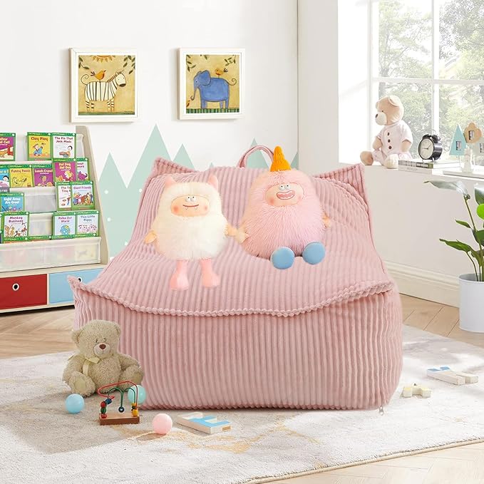 Bean Bag Chairs for Adults/Kids, Lounge Reading Chair with Memory Spone Filling, with Removable and Machine Washable Cover, for Living Room/Bedroom (Pink)