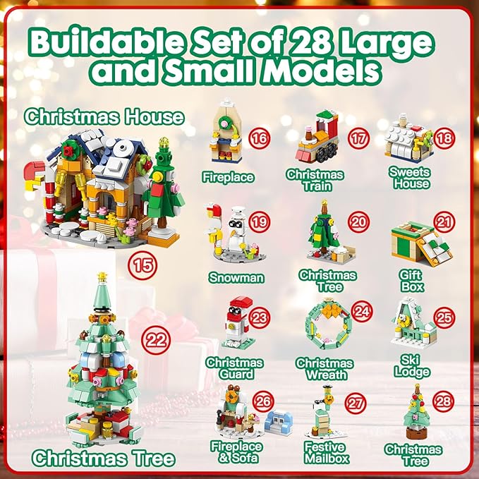Calendar 2024 Christmas Building Blocks Set, 6 IN 1 Christmas Toys, Building Blocks Toys Holiday Countdown Calendars, Ideas Gift for for Teens Boys Girls 6-12 Year (Large)