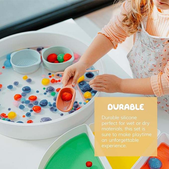 Inspire My Play - 4 x Mini Silicone Scoops - Perfect for Sensory PlayTray - Sensory Bin Accessories - Special Education Classroom Supplies - Montessori Education Toys - Multi-Purpose Shovel - Natural