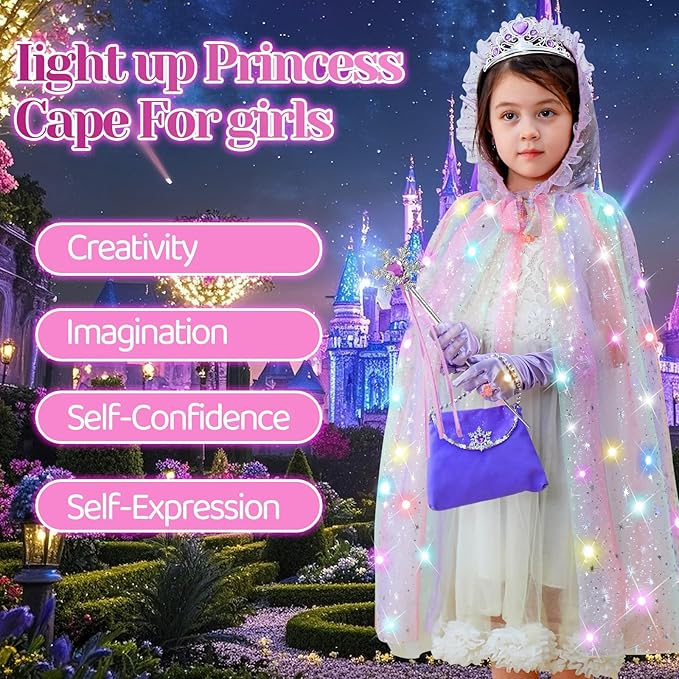 Princess Dress up Clothes for Little Girl, 11Pcs Princess Cape with Crown, Princess Dresses for Girl 3 4 5 6 7 8 Birthday Gift