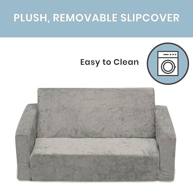 Serta Perfect Sleeper Extra Wide Convertible Sofa to Lounger - Comfy 2-in-1 Flip Open Couch/Sleeper for Kids, Grey