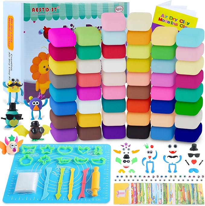 Air Dry Clay 50 Colors, Modeling Clay for Kids, DIY Model Magic Clay, Molding Clay Kit with Sculpting Tools, Non-Sticky Soft and Super Light, Arts and Crafts Gift for Boys Girls Kids.