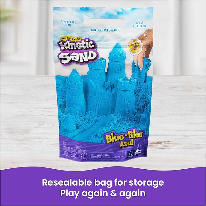 Kinetic Sand, 2.5lbs Blue Play Sand, Moldable Sensory Toys for Kids, Resealable Bag, for Ages 3 and up