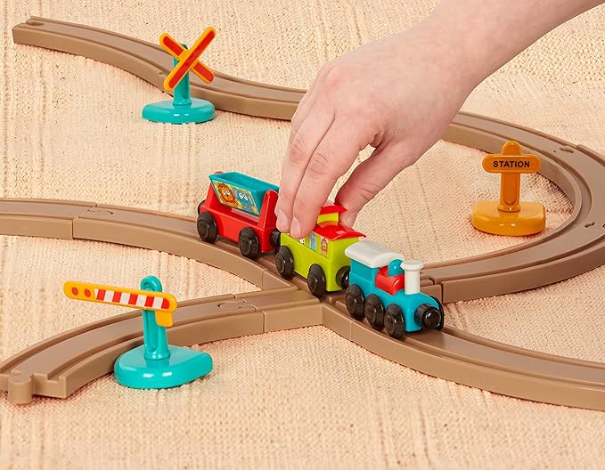 Battat – Train Set For Kids, Toddlers – 29Pc Train Track Set With Trains And Accessories – Developmental Toy- All Aboard Train Set – 2 Years +