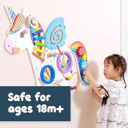 SPARK & WOW Unicorn Activity Wall Panel | Ages 18m+ | Montessori Sensory Wall Toy | 8 Activities | Busy Board | Toddler Room Décor