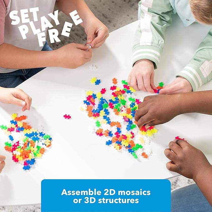 PLUS PLUS - Open Play Set - 600 Piece - Neon Color Mix, Construction Building Stem Toy, Interlocking Mini Puzzle Blocks for Kids