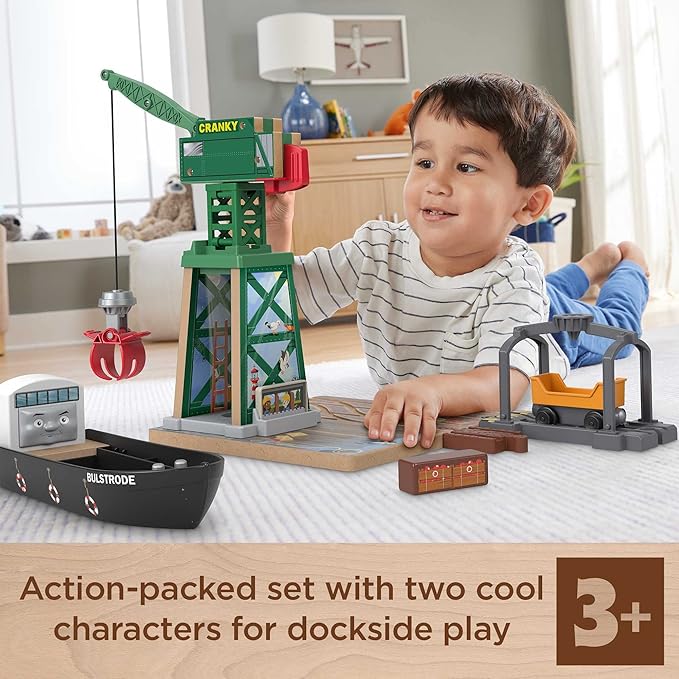 Thomas & Friends Wooden Railway Toy Train Set Brendam Docks Wood Playset with Cranky The Crane for Preschool Kids Ages 3+ Years (Amazon Exclusive)