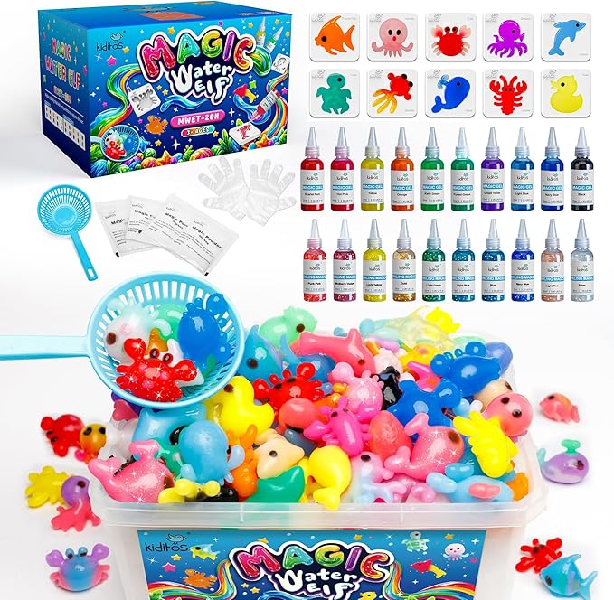 Magic Water Elf Toy Kit, Aqua Fairy Water Gel Kit with 20 Magic Gels, 10 Sea Creature Molds. Christmas Gifts, Birthday Gifts, Party Favors, Arts & Crafts DIY STEM for Kids(20 Colors)