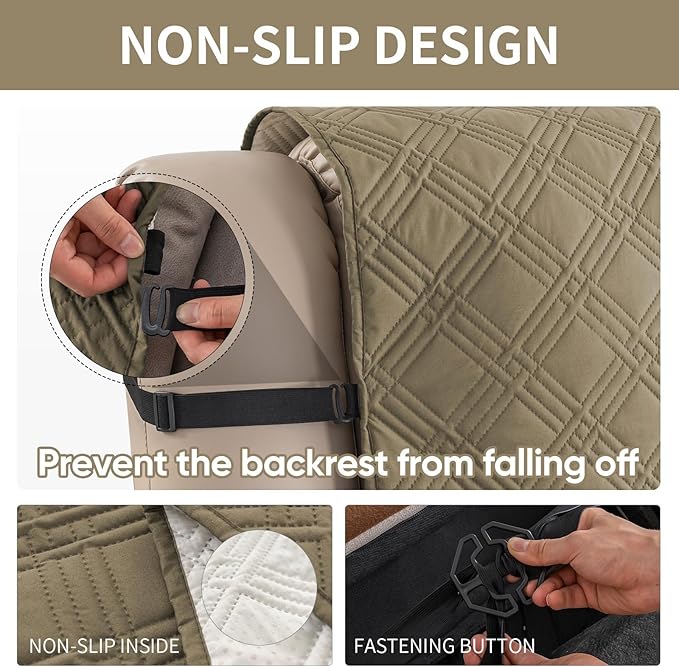 Easehomey 100% Waterproof Recliner Chair Covers, Non Slip Oversized Reclining Cover, Cover Furniture Protector Washable Chair Cover with Pocket,Elastic Straps for Kids,Pets,Dogs(Khaki,28")