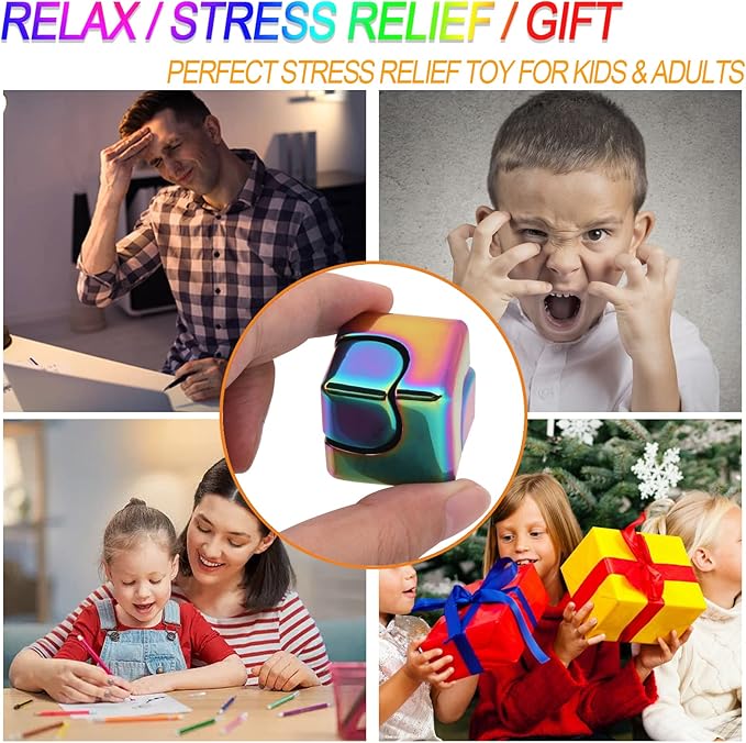 QLKUNLA Fidget Cube Spinner Anti-Anxiety Focusing Fidget Toys EDC Fidgets Spinner 4-in-1 Toy Metallic Focus Toy Cube Finger Top Desktop ADHD Stress Relieve Toys for Kids and Adults (Gold)