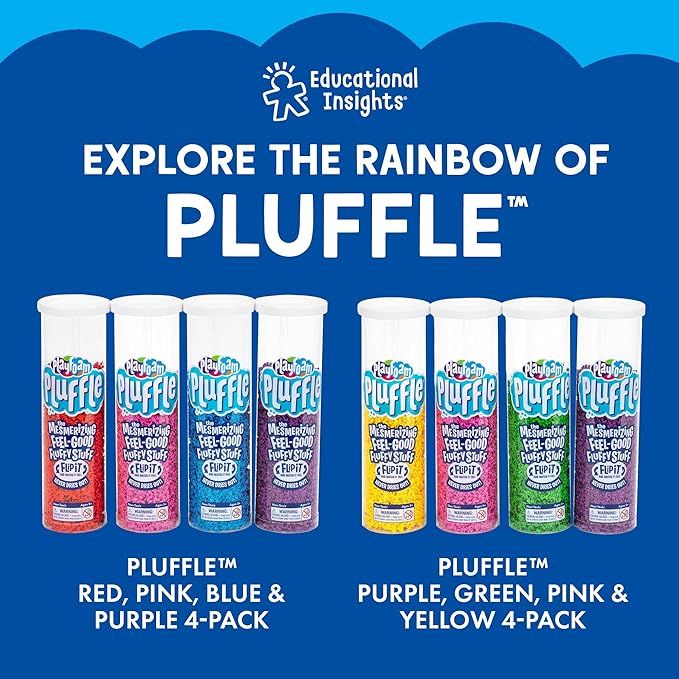Educational Insights Playfoam Pluffle for Sensory Bins 4-Pack - Red, Blue, Orange & Black Sensory Bin Filler for Sensory Table, Great for Sensory Play
