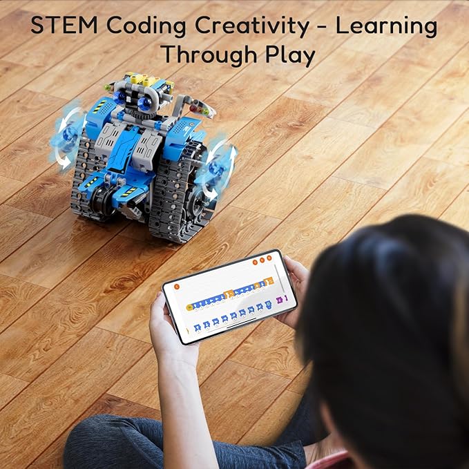 Sillbird 5in1 STEM Robot Building Kit Christmas Toys for Ages 8-13, Remote&App Controlled Educational Coding Technic Set for Kids Birthday Gifts for Boys Girls Aged 8 9 10 11 12 13+ (488 Pieces)-Blue