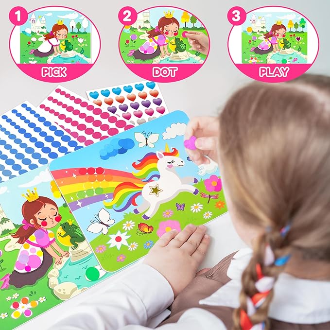 ZMLM Dot Art Craft Kit Activity, Dot Stickers for Toddlers No Mess Art and Craft Kit for Kids Ages 4-8, Small Easter Basket Stuffers DIY Crafts Birthday Valentines Day Gifts Classroom Travel Toys