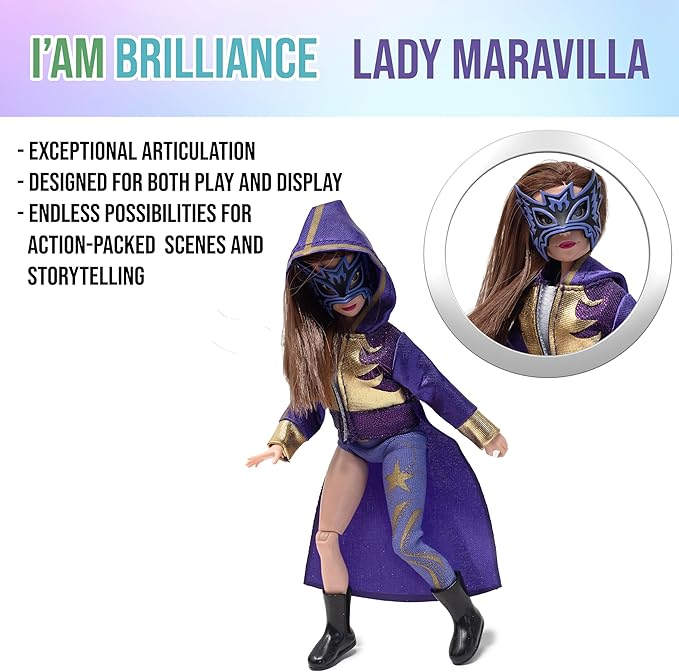 Boss Fight Studio Lady Maravilla, I Am Brilliance Doll, Lucha Libre Collectible Action Figure – Highly Articulated Soft Goods Figurine with Accessories Including Smartphone and Selfie Stick – 1:12