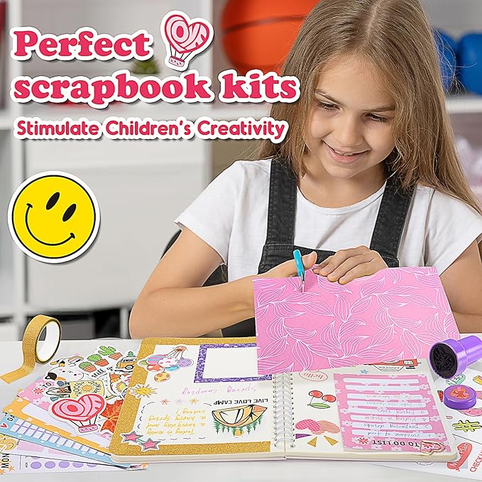 ZapWhiz DIY Journal Kit for Girls, Journal Set for Teen Girls Gifts, Daily & Scrapbook Supplies Kit, Journaling Art Crafts for Girls 8-12, Birthday Gifts for 7 8 9 10 11 12 Year Old Girl