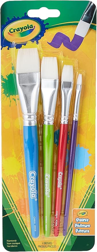 Crayola Large Paint Brushes (4ct), Kids Paint Brush Set, Thin & Thick Paint Brushes, for Acrylic, Tempera, Water Based Paint, Ages 3+