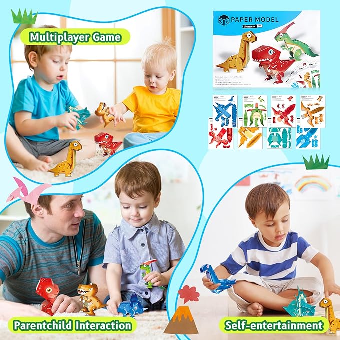Paper Craft 3D Puzzle DIY Puzz Kits (8 PCS/Kit) Cartoon Art Craft Gift for Kids, No Need Scissors, Include Adhesive Paper, Art Supplies in Class, Cubic Art Decor Paper Model Craft Kit