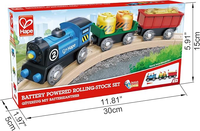 Hape Battery Powered Engine Set | Colorful Wooden Train Set, Battery Operated Locomotive with Working Lamp