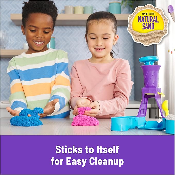 Kinetic Sand, Soft Serve Station with 14oz Play Sand (Blue, Pink & White), 2 Ice Cream Cones & 2 Tools, Sensory Toys for Kids Ages 5 and up