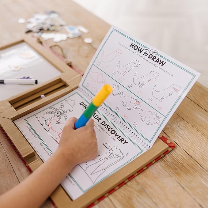 Melissa & Doug Natural Play: Play, Draw, Create Dinosaurs Drawing Activity Set & Magnet Kit - Reusable Mess-Free Travel Activity