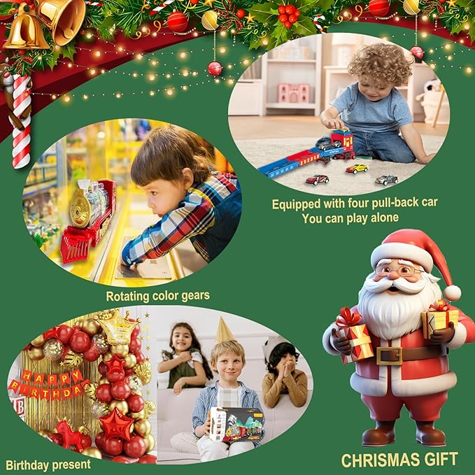 Electric Train Set Christmas Train Toys for Boys with Smokes, Lights and Sound (ON/Off) Rechargeable Train Set Under Christmas Tree, Toddler Model Trains for 3 4 5 6 7 8+ Years Old Kids Gifts