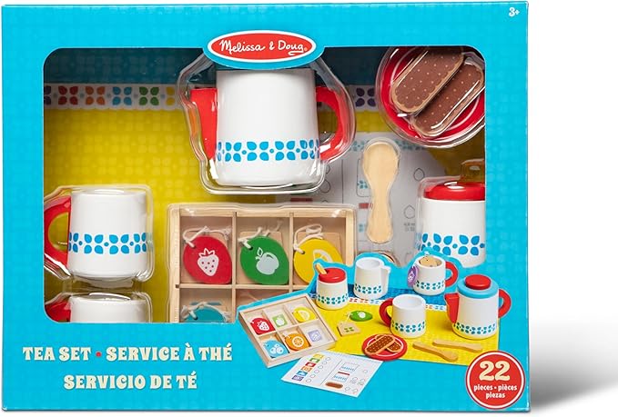 Melissa & Doug 20-Piece Steep and Serve Wooden Tea Set - Play Food and Kitchen Accessories | Play Tea Set, Pretend Play Tea Set Toy For Kids Ages 3+