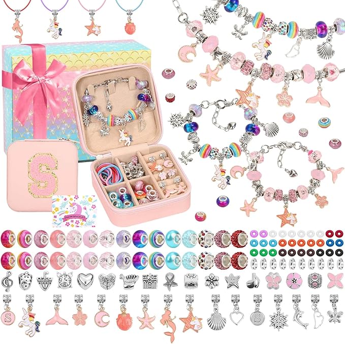 LifeisLuck Girls Charm Bracelet Making Kit with Jewelry Case for Kids Charm Pendant Bracelet Kit Jewelry Making DIY Art & Craft Kit for Kids Age 8-12 Birthday Gifts Valentine Christmas