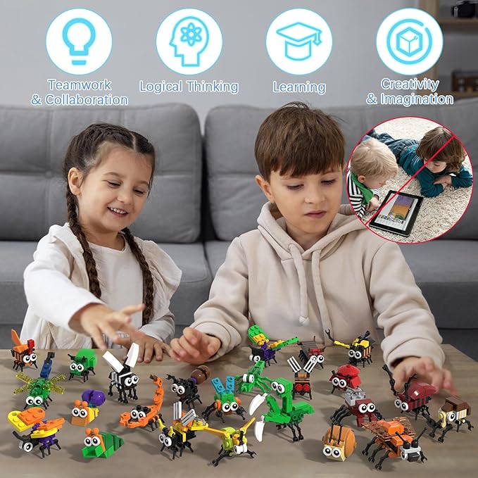 Party Favors for Kids 24 Pack Insect Building Sets, Bulk Educational Bug Blocks Toy for Valentines Day Classroom Prizes, Goodie Bags, Easter,Christmas, Birthday Party Gifts for Boys and Girls