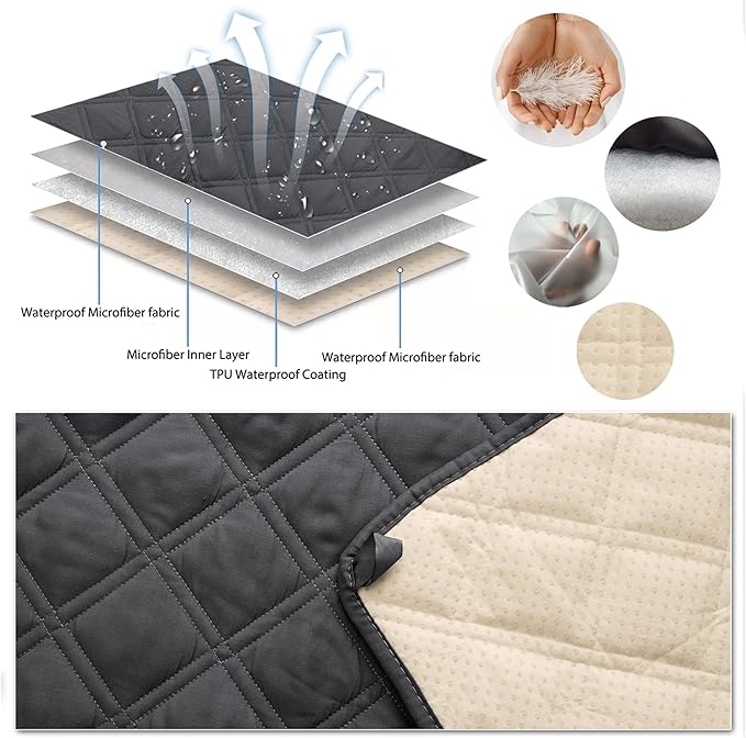TOMORO Non-Slip Oversized Recliner Sofa Cover - 100% Waterproof Recliner Chair Slipcover Furniture Protector, Washable Couch Cover with Elastic Straps for Dog and Kids, Dark Gray, 30 Inch Middle