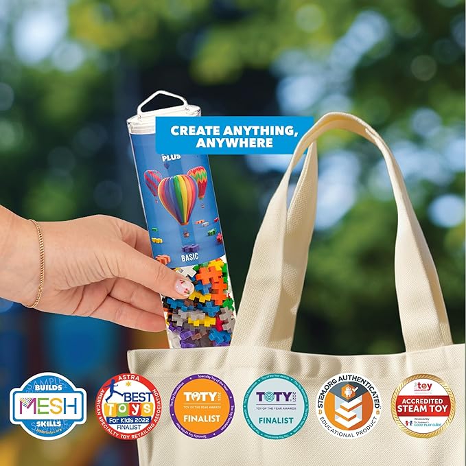 PLUS PLUS 240 Piece Interlocking Building Blocks for Kids, Open Ended Connecting Toys, STEM Bin Classroom Mini Manipulatives - Basic Mix Play Tube