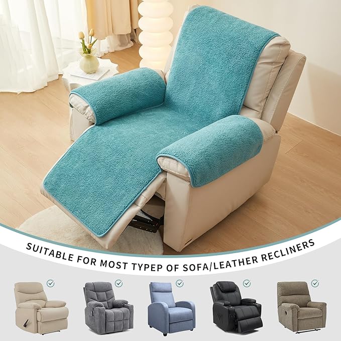 vctops Sherpa Fleece Recliner Chair Cover Super Soft Warm Plush Sofa Slipcover Furniture Protector Non Slip Washable Reclining Chair Cover for Kids, Pets (Lake Blue,22"x82")