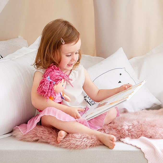 HABA Lilli-Lou 12" Soft Doll with Pink Hair in Pigtails, Blue Eyes & Embroidered Face, Machine Washable Baby Doll for Ages 18 Months+