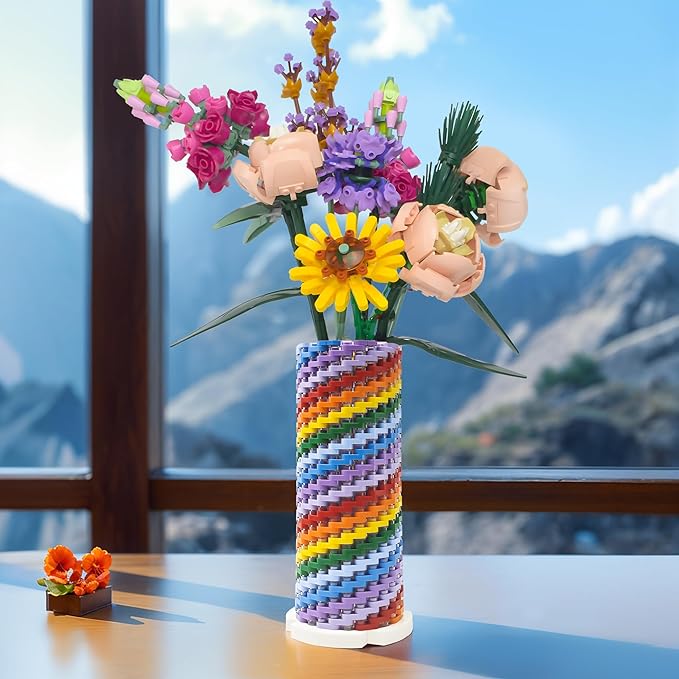 HI-REEKE Flowers Vase Building Set for Bouquet 10280 10313 10328, Colorful Vase Flower Display Stand Toy Block Kit for Women