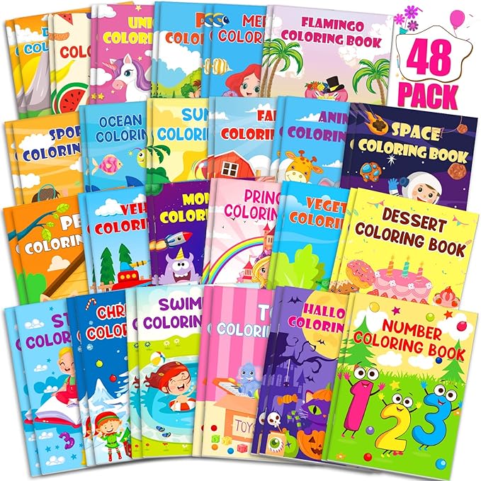 Lionoble 24 Pack Coloring Books for Kids Ages 4-8, Small Coloring Books for Kids Party Favors Bulk Birthday Gifts Goodie Bags Stuffers Classroom Activity Includes Animals Mermaid Dinosaur