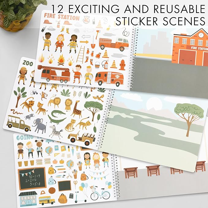 Fun Sticker Book For Toddlers 2-4 Years - Perfect Kids Activity Book With 500+ Beautiful Stickers & 12 Reusable Themes for Entertaining Boys & Girls 4-8 While Traveling - Incl. Animal & Coloring Pages