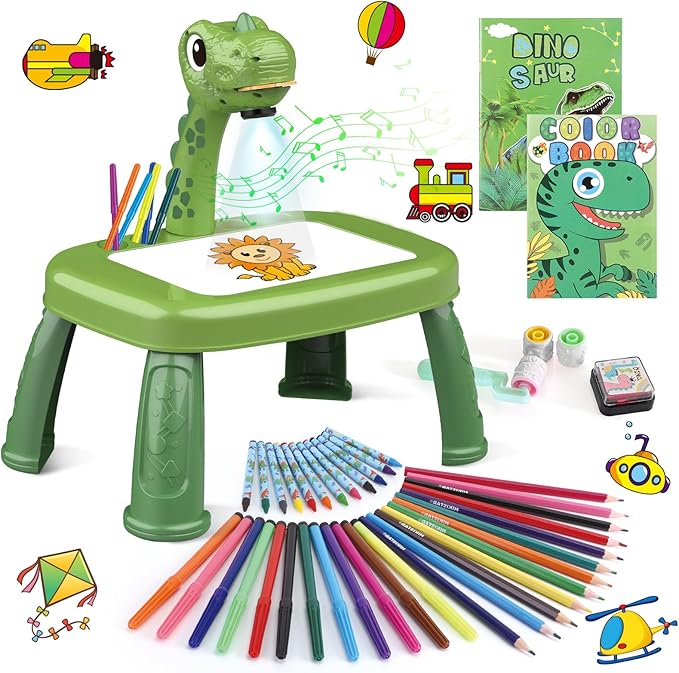 wakeInsa Drawing Projector,Arts and Crafts for Kids,Include Drawing Board,Crayons,Coloring Book,Stickers etc,Boys Dinosaur Toy,Toddler Learning Toys,Dinosaur Gifts for Boys,Toys for 3+ Years Old