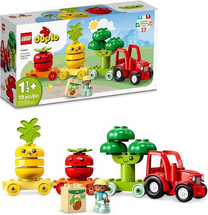 LEGO DUPLO My First Fruit and Vegetable Tractor Toy 10982, Stacking and Color Sorting Toys for Babies and Toddlers Ages 1 .5-3 Years Old, Educational Early Learning Set
