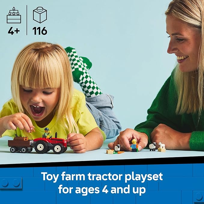 LEGO City Red Farm Tractor with Trailer & Sheep Toddler Learning Toy - Farm Toy with Tractor and Animal Figurines - Preschool Toy for Boys and Girls, Ages 4+ - Gift for Birthdays and Holidays - 60461