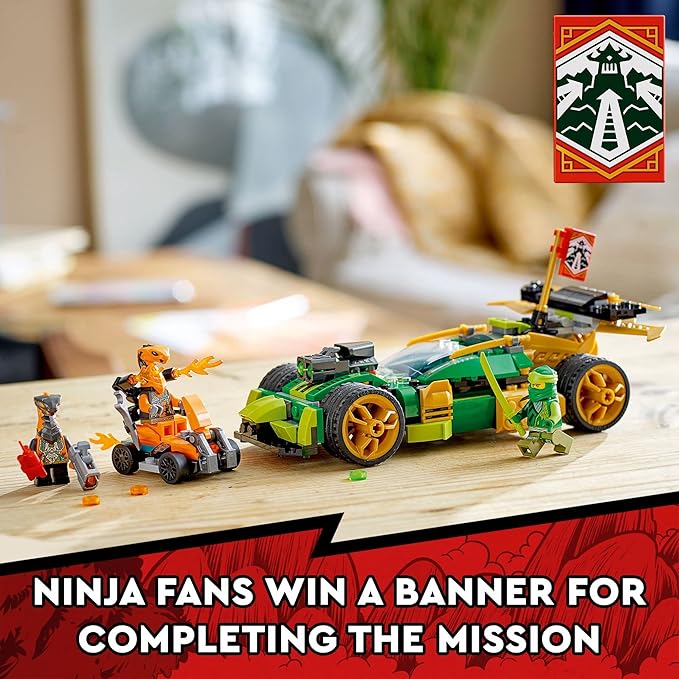 LEGO NINJAGO Lloyd’s Race Car EVO, 71763 Toys for Kids 6 Plus Years Old with Quad Bike, Cobra & Python Snake Figures, Collectible Mission Banner Set