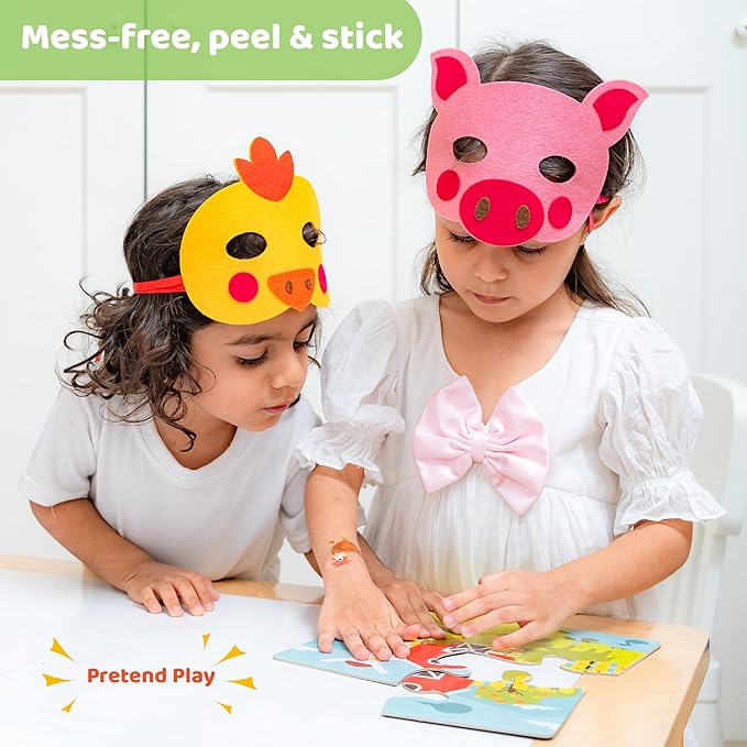 jackinthebox Farm Craft kit for 3 to 5 Year olds, 3 Craft Projects - Pretend Play Animal Masks, Farm Puzzle with Stickers, DIY Cow Notepad, Great Gift for Boys and Girls Ages 3 4 5 Years..