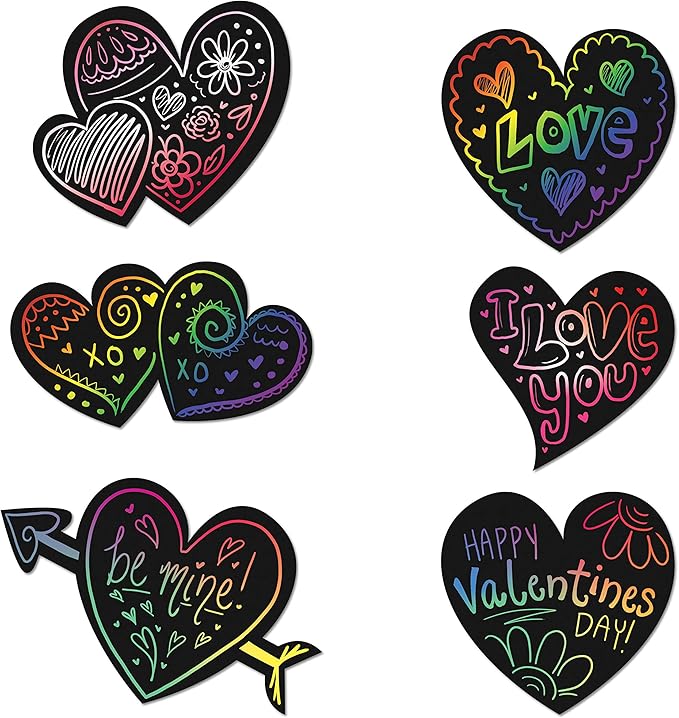 JOYIN Valentines Day Gift Cards in Heart Shape Scratch Sticker Roll, Art and Craft for Kids Party Favor, Classroom Exchange Prizes, Valentine’s Greeting Cards