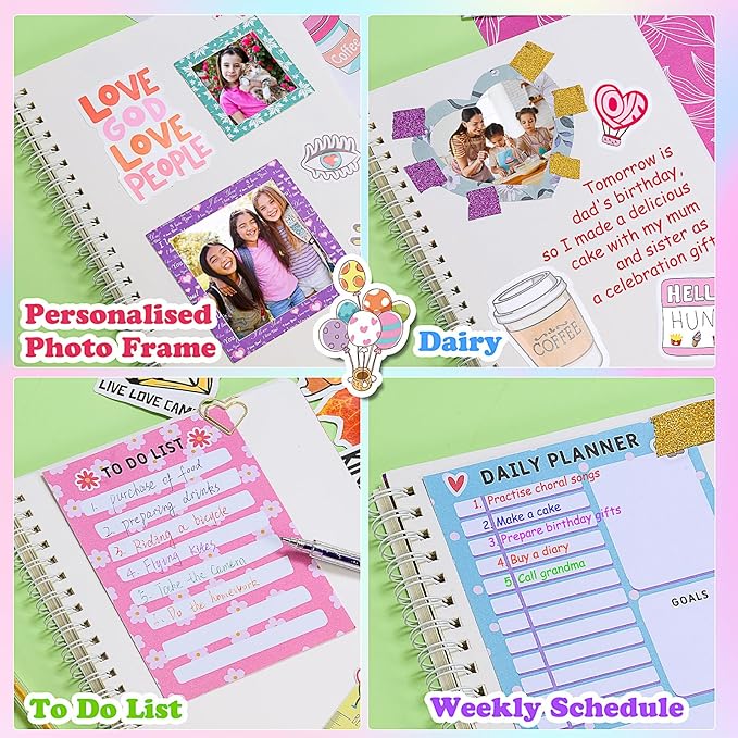 ZapWhiz DIY Journal Kit for Girls, Journal Set for Teen Girls Gifts, Daily & Scrapbook Supplies Kit, Journaling Art Crafts for Girls 8-12, Birthday Gifts for 7 8 9 10 11 12 Year Old Girl
